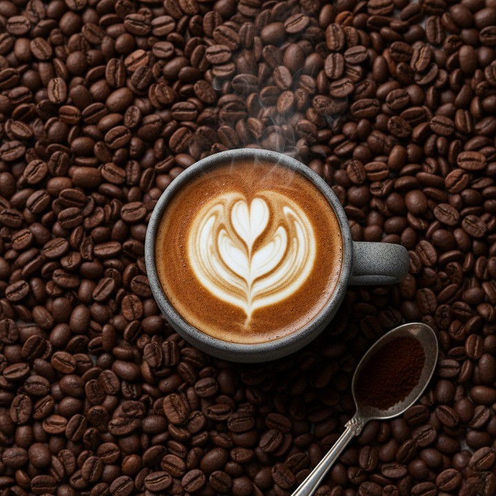 taza de cafe con granos de cafe en el calafate